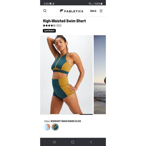 New Small Fabletics Midnight Wave Warm Olive Gabriella High Waist Swim Shorts - Picture 4 of 8